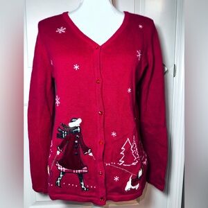 Christopher & Banks Hand Embroidered Christmas Cardigan Sweater M